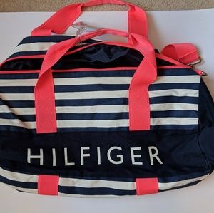 Tommy Hilfiger Navy and Pink Striped Duffle Bag